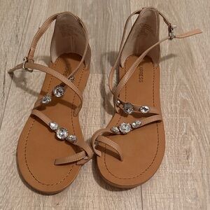 Express Beige Sandals with Gemstone Details